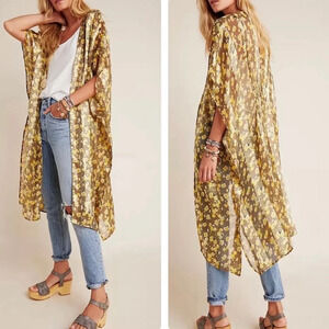 Anthropologie Andersen & Lauth Yellow Floral Isolde Kimono OS